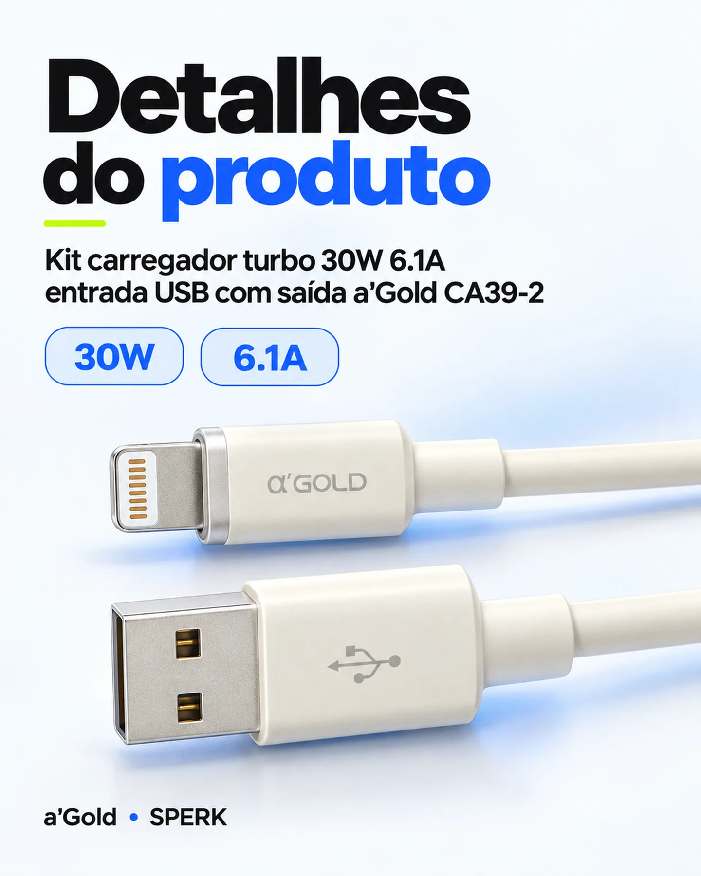 Kit carregador turbo 30W 6.1A entrada USB com saída a'Gold CA39-2 — painel 5