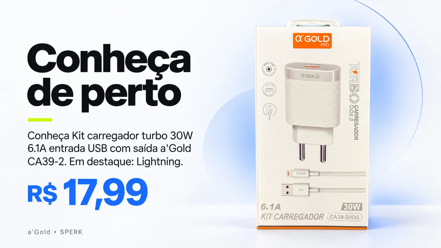 Kit carregador turbo 30W 6.1A entrada USB com saída a'Gold CA39-2 — heroi descricao