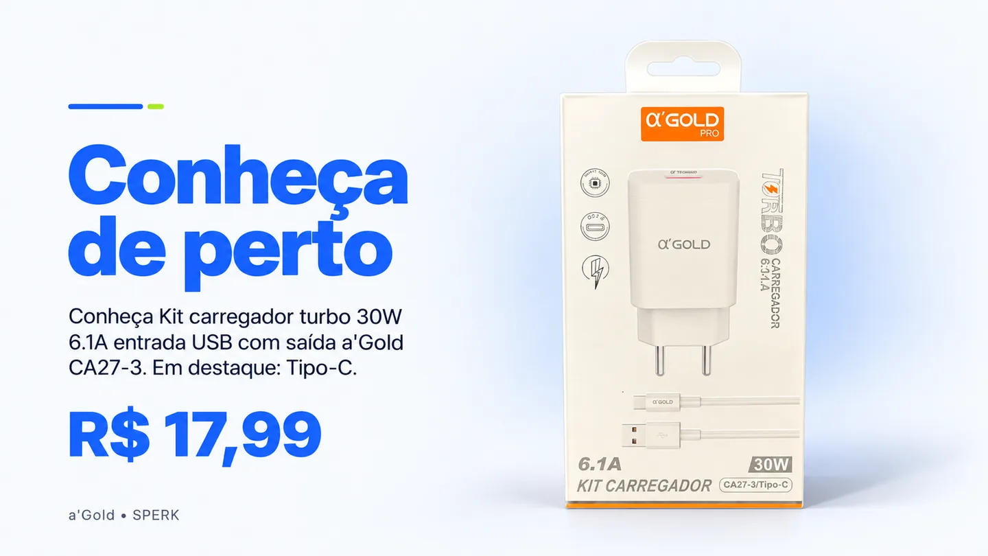 Kit carregador turbo 30W 6.1A entrada USB com saída a'Gold CA27-3 — heroi descricao