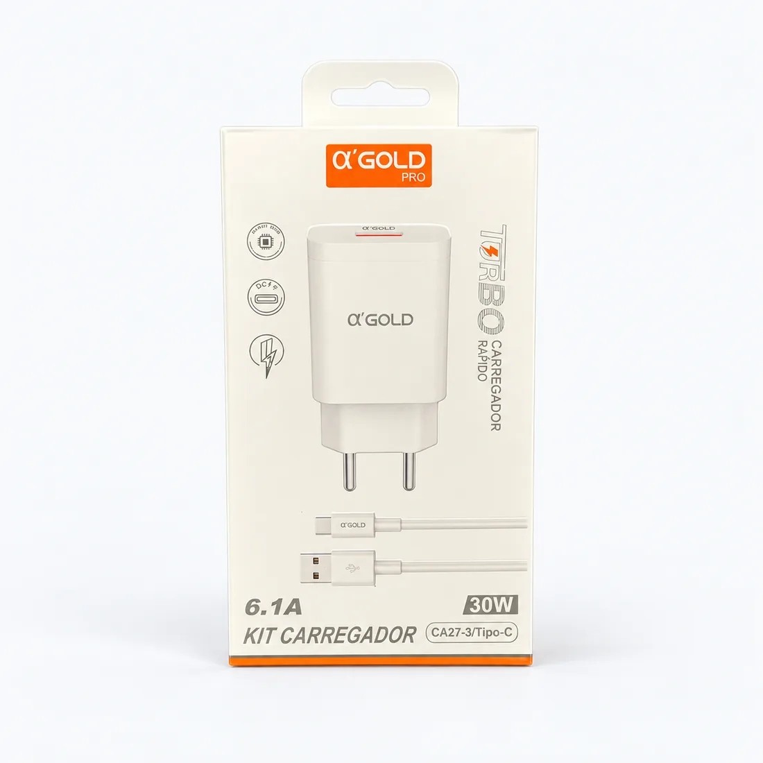 Kit carregador turbo 30W 6.1A entrada USB com saída a'Gold CA27-3