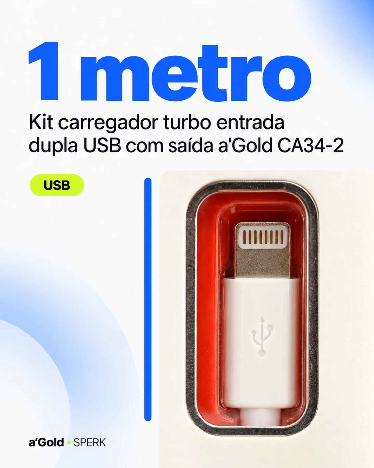 Kit carregador turbo entrada dupla USB com saída a'Gold CA34-2 — painel 3