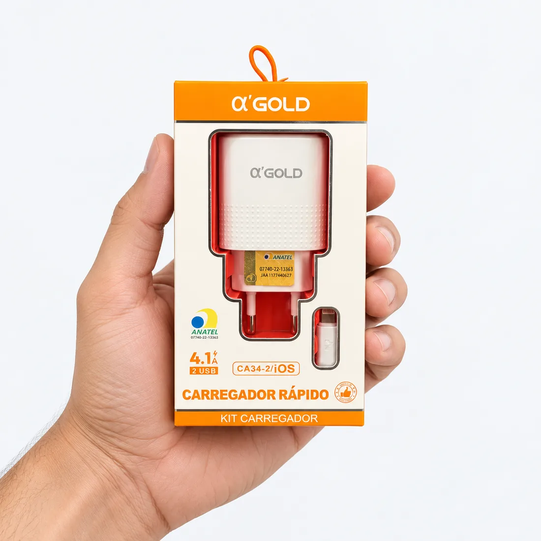 Kit carregador turbo entrada dupla USB com saída a'Gold CA34-2 — escala