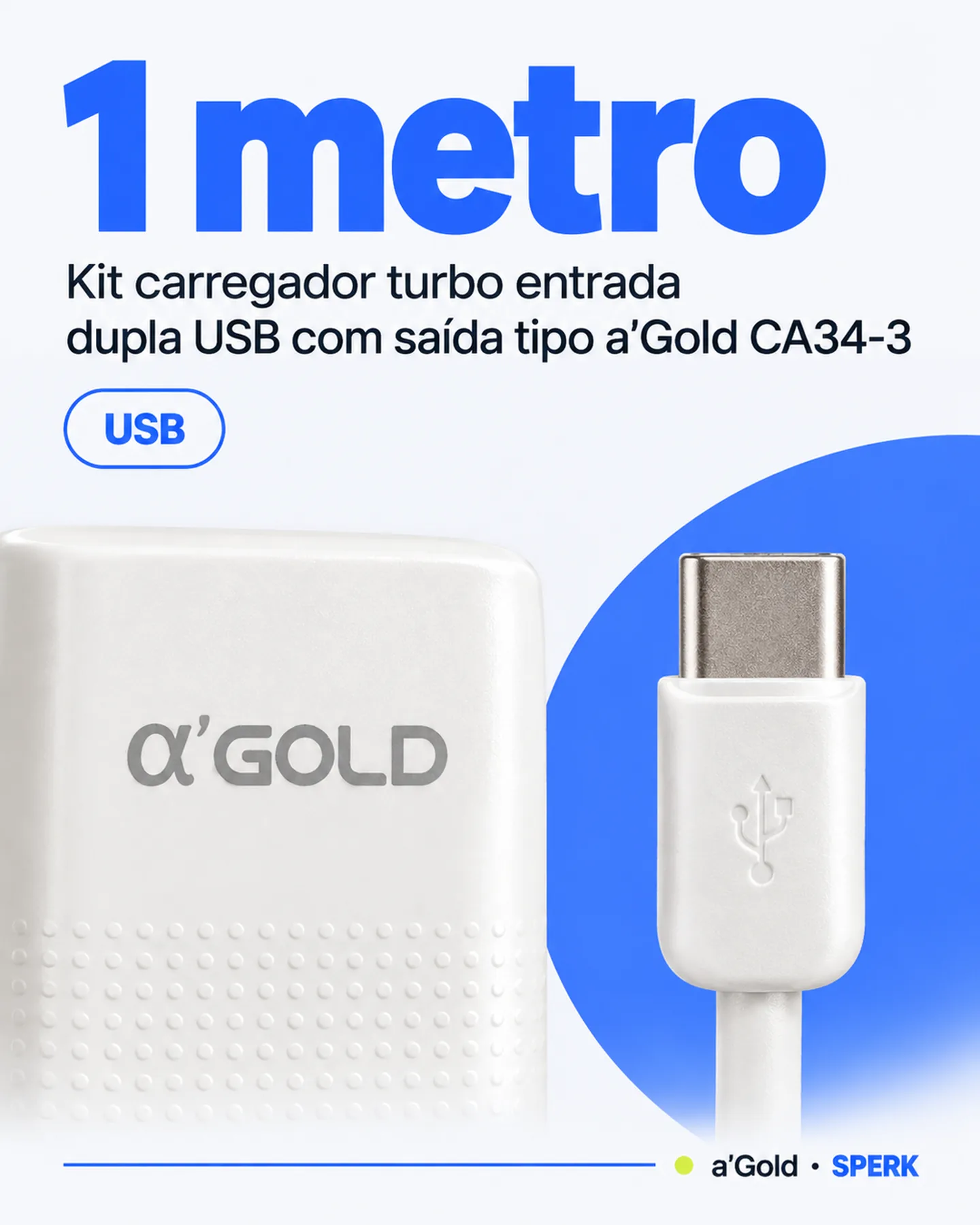 Kit carregador turbo entrada dupla USB com saída tipo a'Gold CA34-3 — painel 3