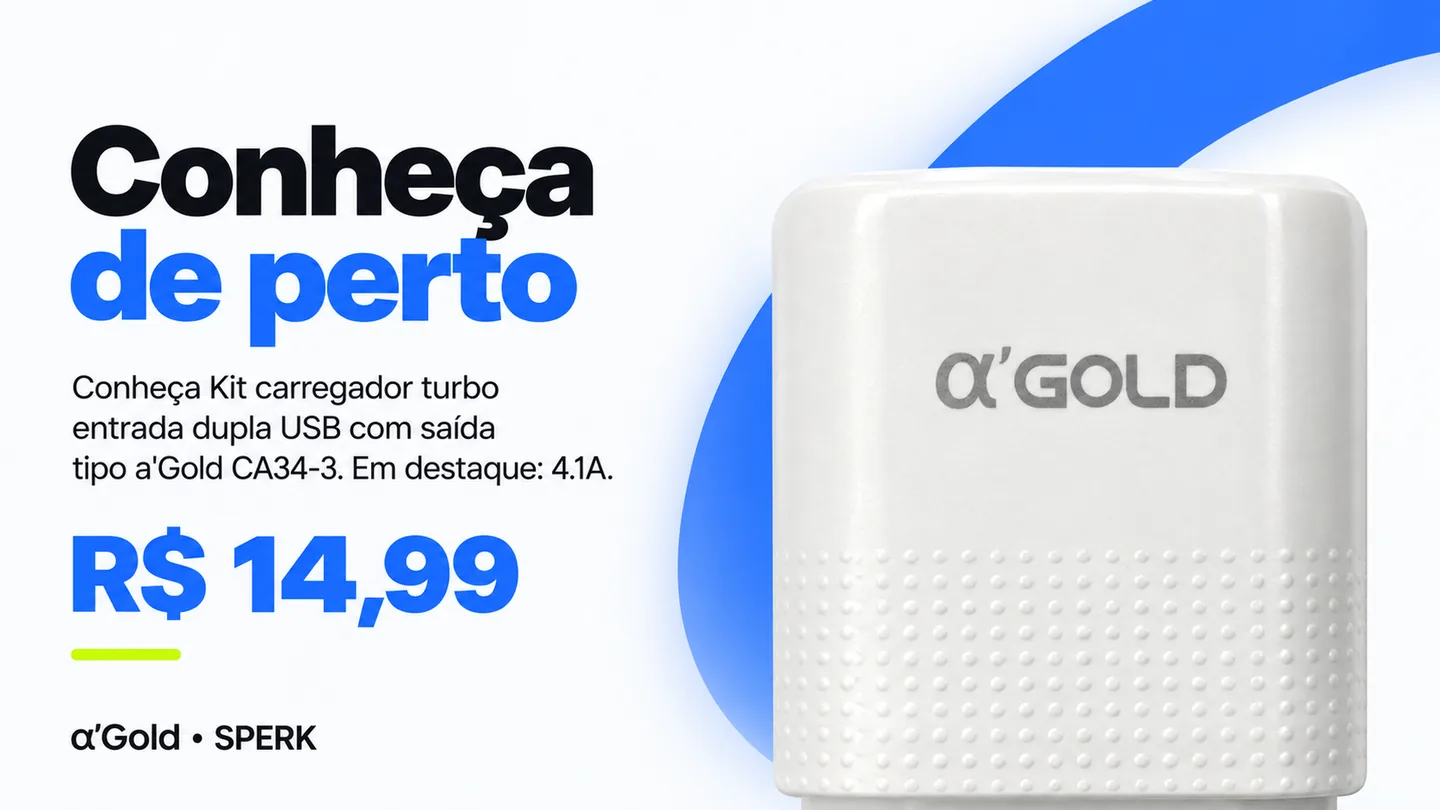 Kit carregador turbo entrada dupla USB com saída tipo a'Gold CA34-3 — heroi descricao