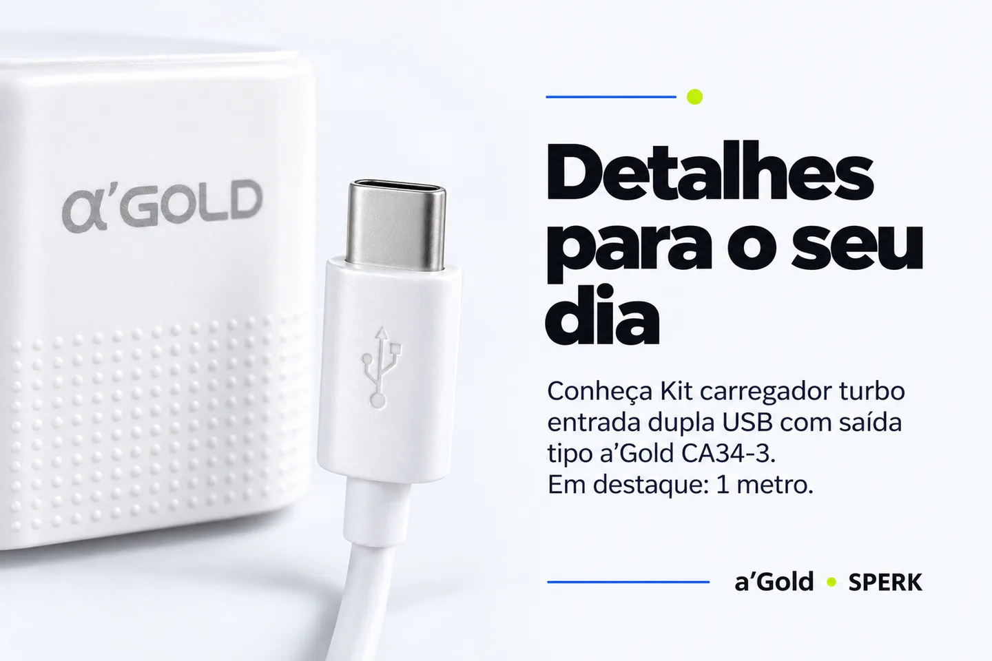 Kit carregador turbo entrada dupla USB com saída tipo a'Gold CA34-3 — diferencial uso