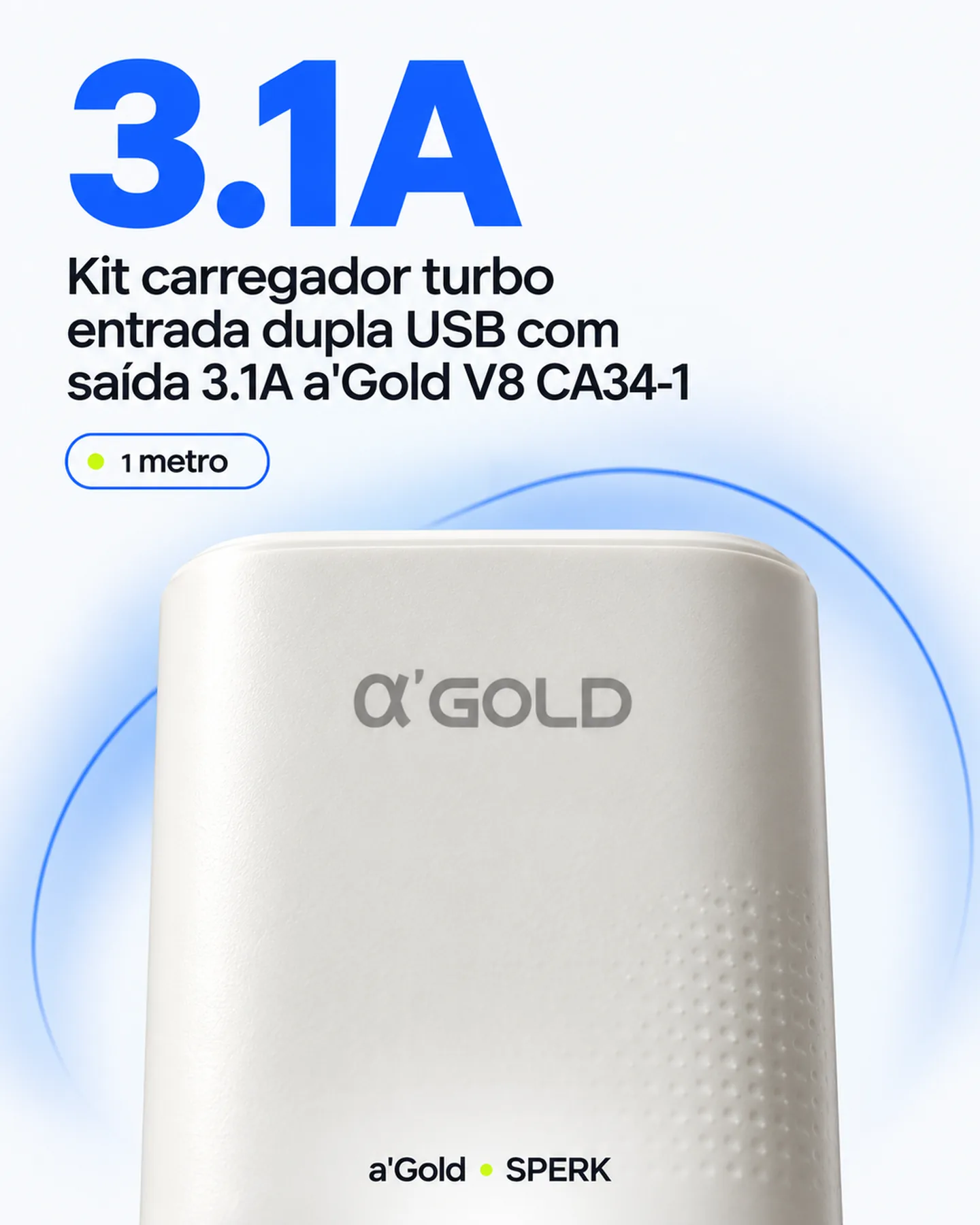 Kit carregador turbo entrada dupla USB com saída 3.1A a'Gold V8 CA34-1 — painel 2