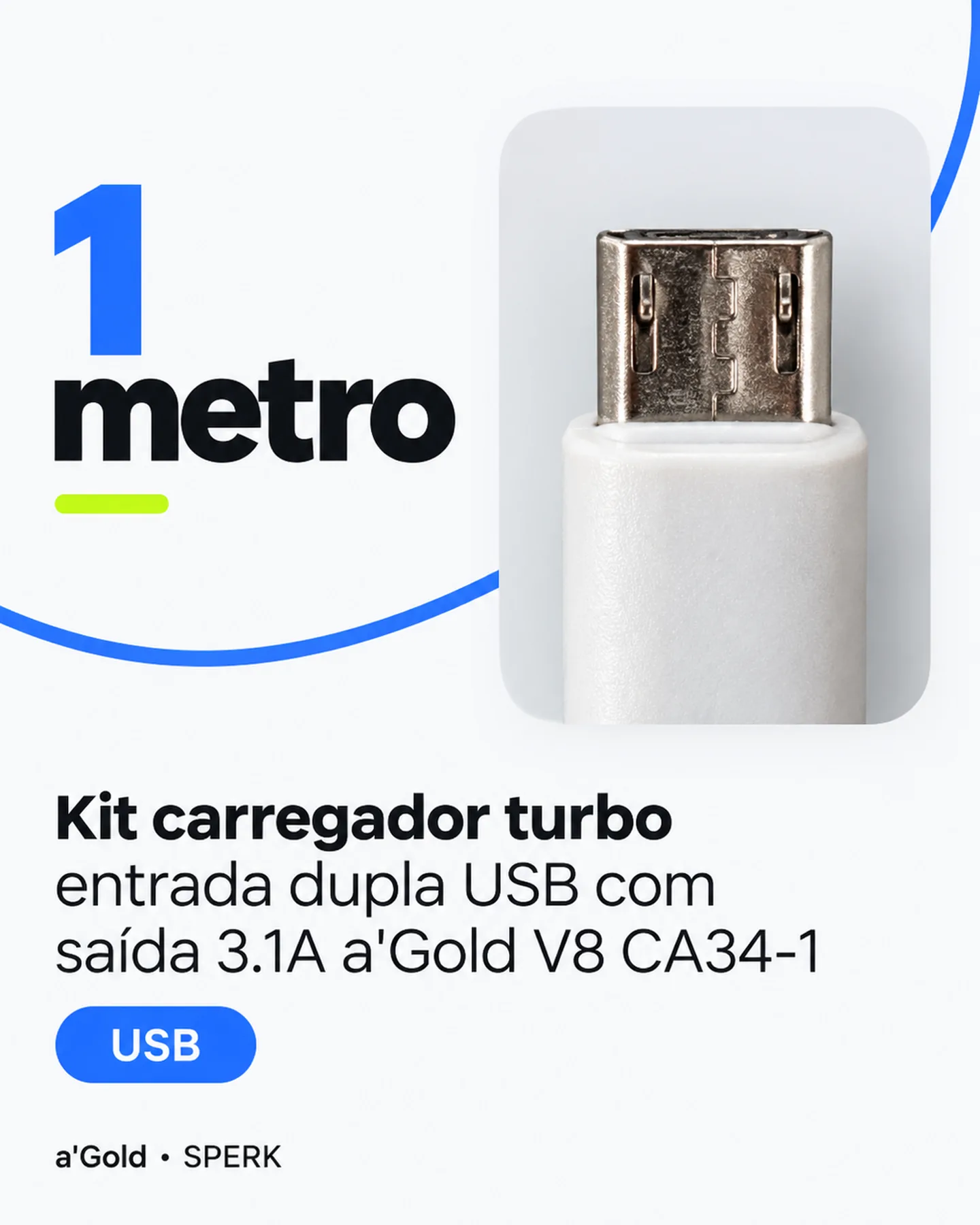 Kit carregador turbo entrada dupla USB com saída 3.1A a'Gold V8 CA34-1 — painel 3