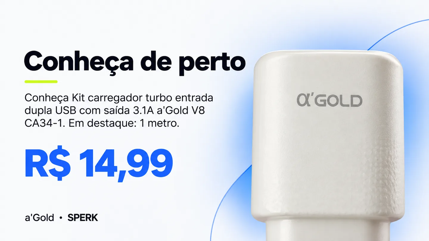 Kit carregador turbo entrada dupla USB com saída 3.1A a'Gold V8 CA34-1 — heroi descricao