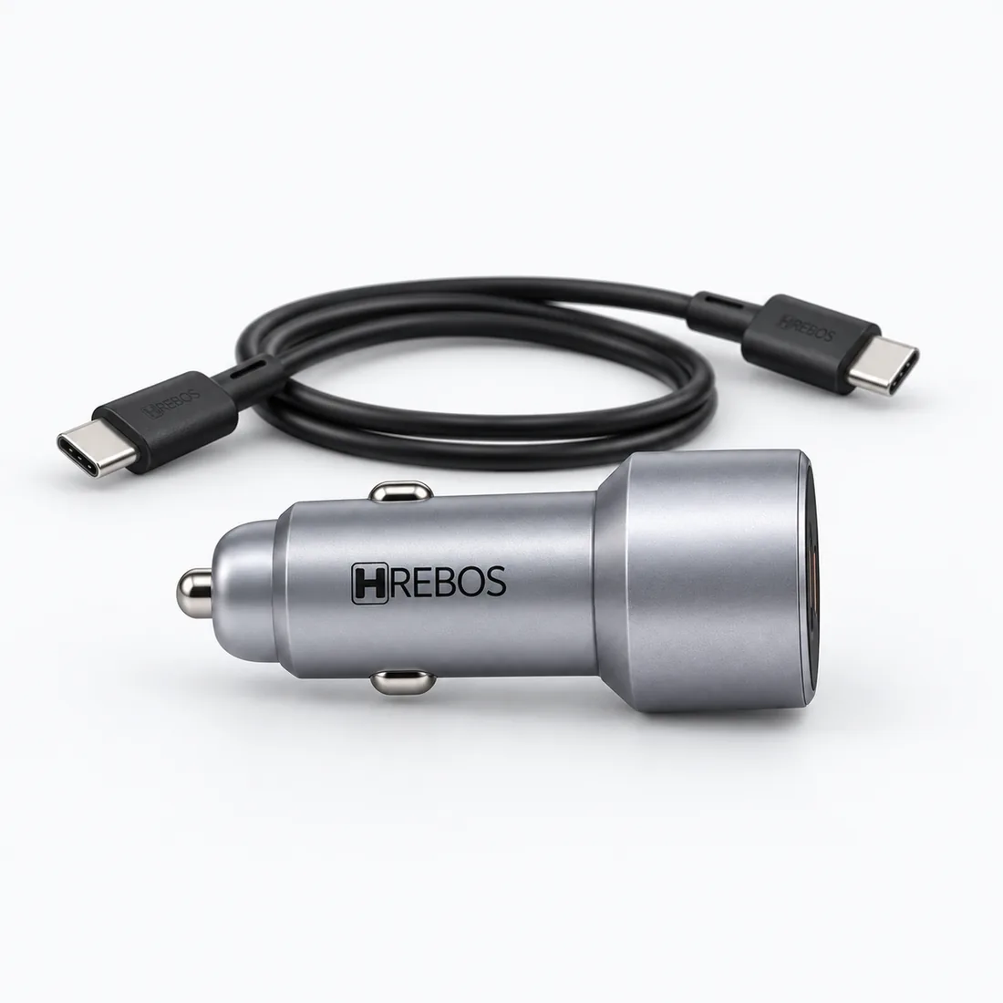 Kit carregador veicular 60W com cabo Tipo-C Hrebos CRV-203CC — verso lateral