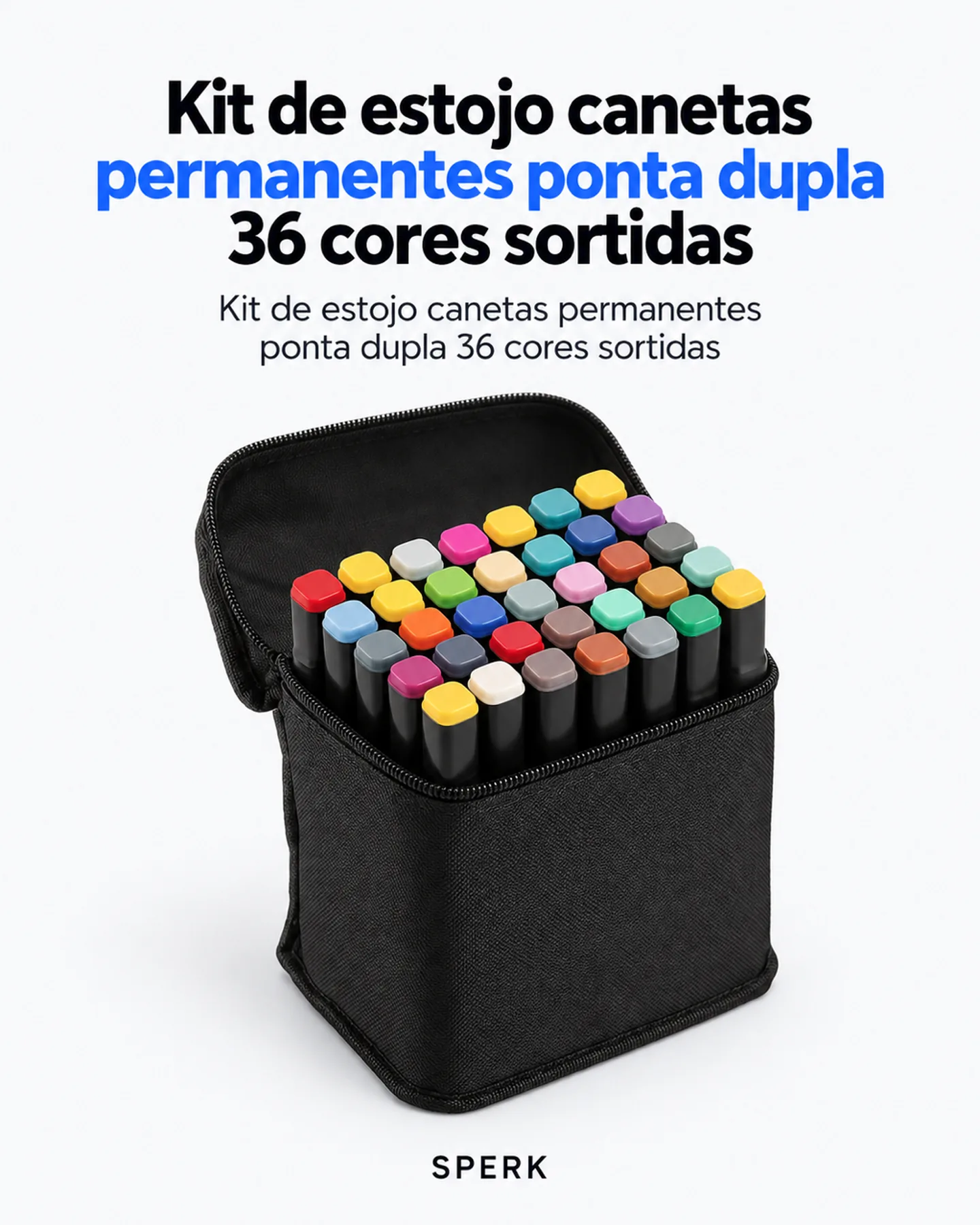Kit de estojo canetas permanentes ponta dupla 36 cores sortidas — painel 1