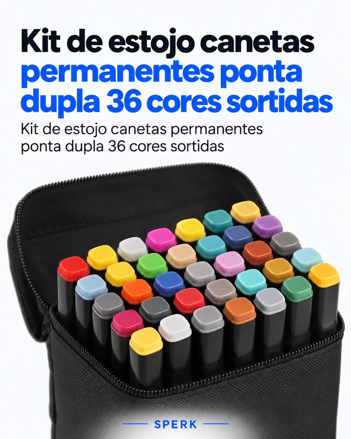 Kit de estojo canetas permanentes ponta dupla 36 cores sortidas — painel 2