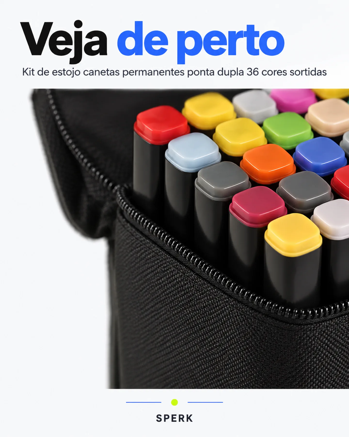 Kit de estojo canetas permanentes ponta dupla 36 cores sortidas — painel 3