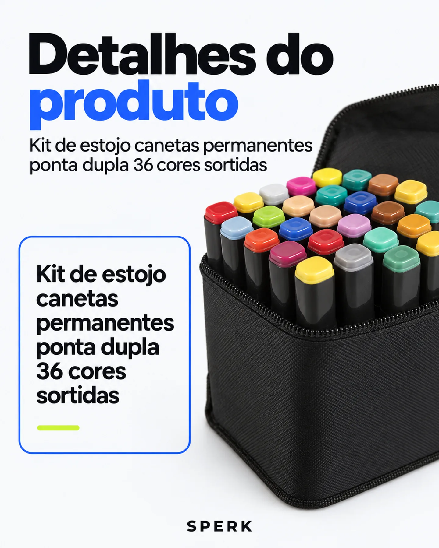 Kit de estojo canetas permanentes ponta dupla 36 cores sortidas — painel 4