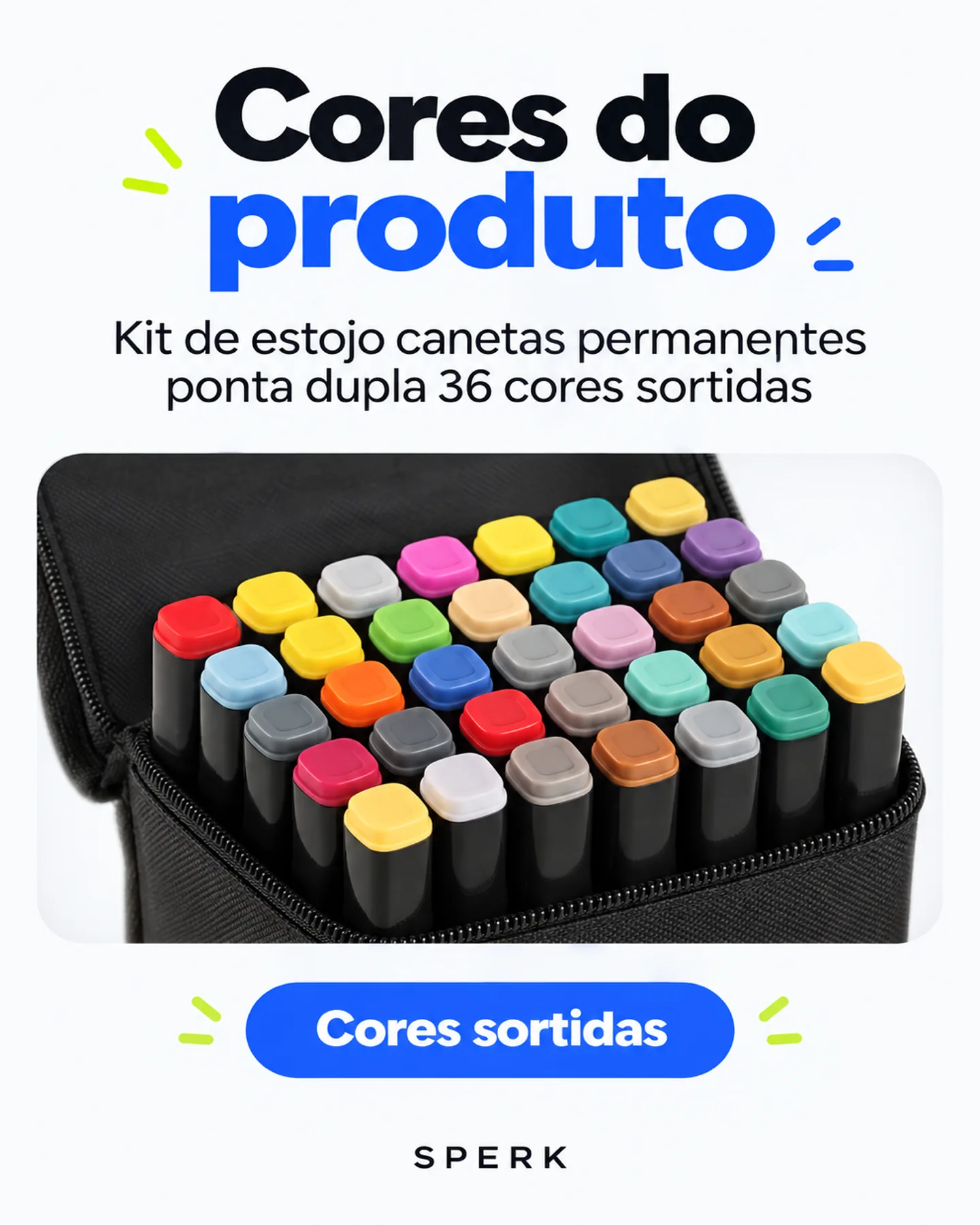 Kit de estojo canetas permanentes ponta dupla 36 cores sortidas — painel 5