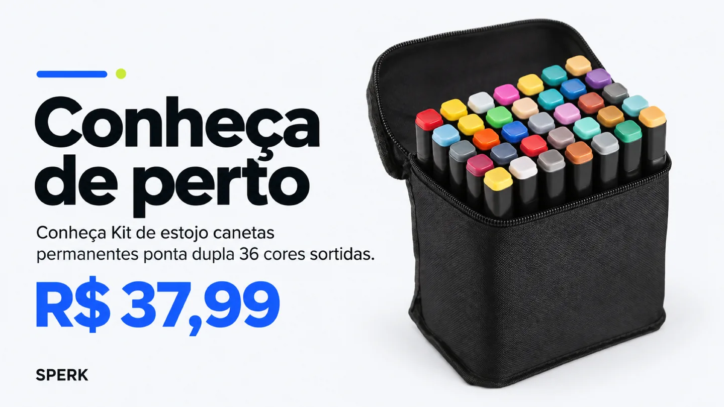 Kit de estojo canetas permanentes ponta dupla 36 cores sortidas — heroi descricao