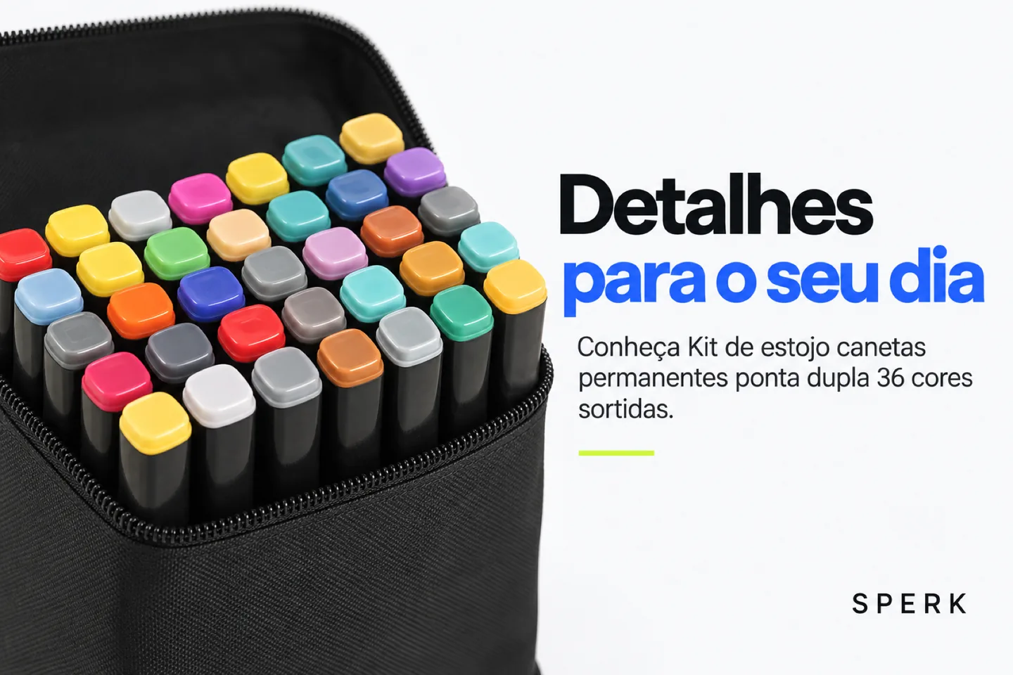 Kit de estojo canetas permanentes ponta dupla 36 cores sortidas — diferencial uso