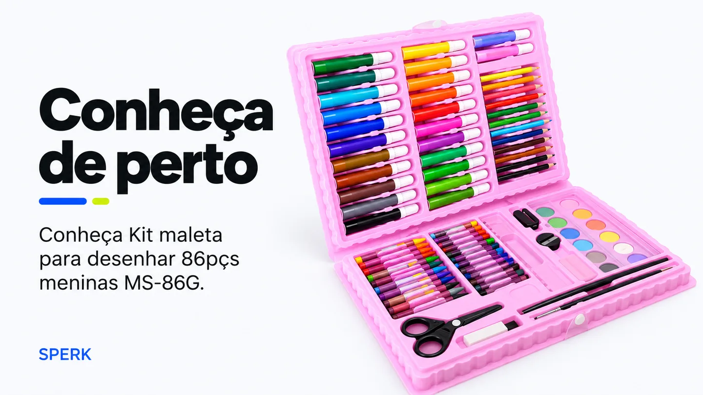 Kit maleta para desenhar 86pçs meninas MS-86G — heroi descricao