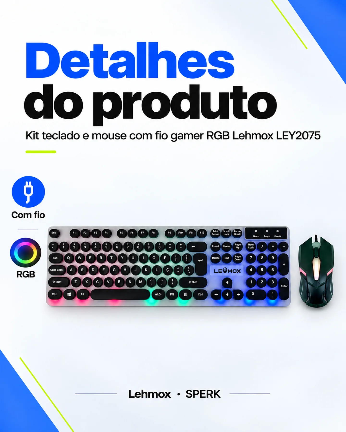 Kit teclado e mouse com fio gamer RGB Lehmox LEY2075 — painel 4