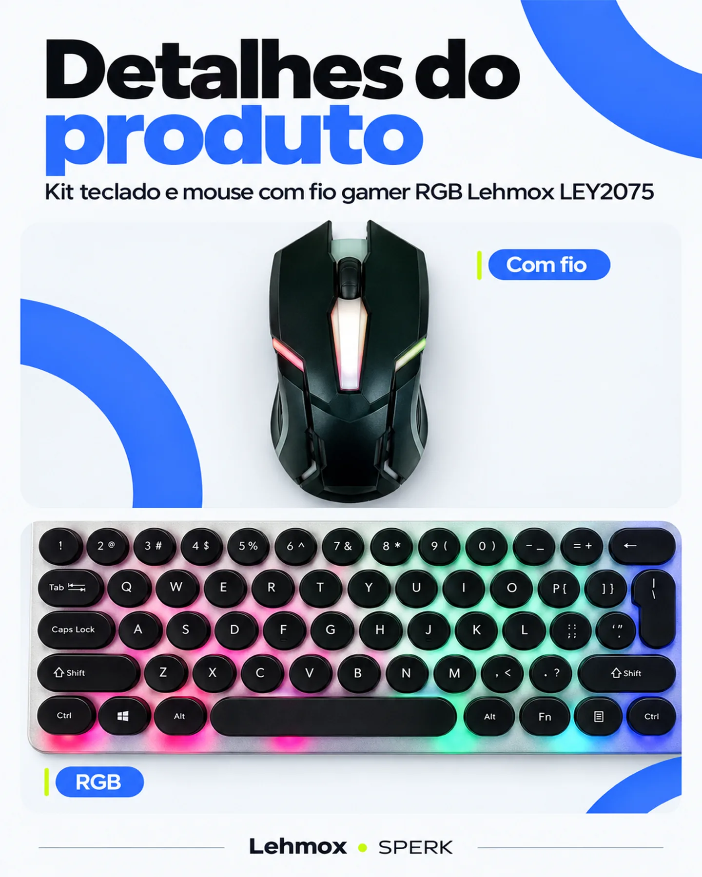 Kit teclado e mouse com fio gamer RGB Lehmox LEY2075 — painel 5