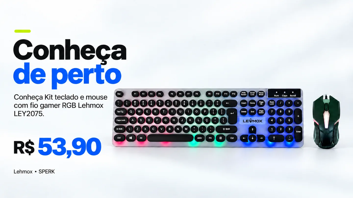 Kit teclado e mouse com fio gamer RGB Lehmox LEY2075 — heroi descricao