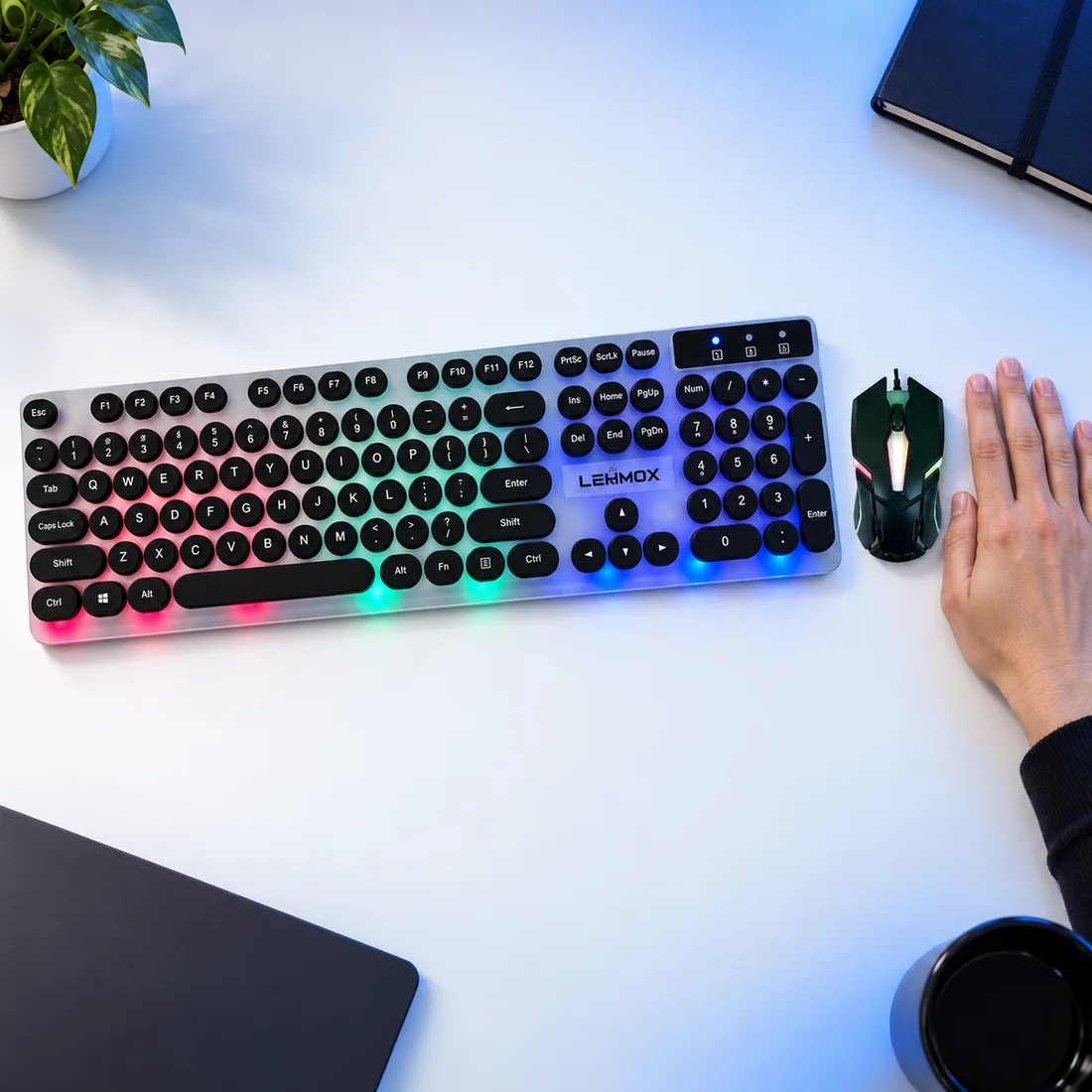 Kit teclado e mouse com fio gamer RGB Lehmox LEY2075 — escala