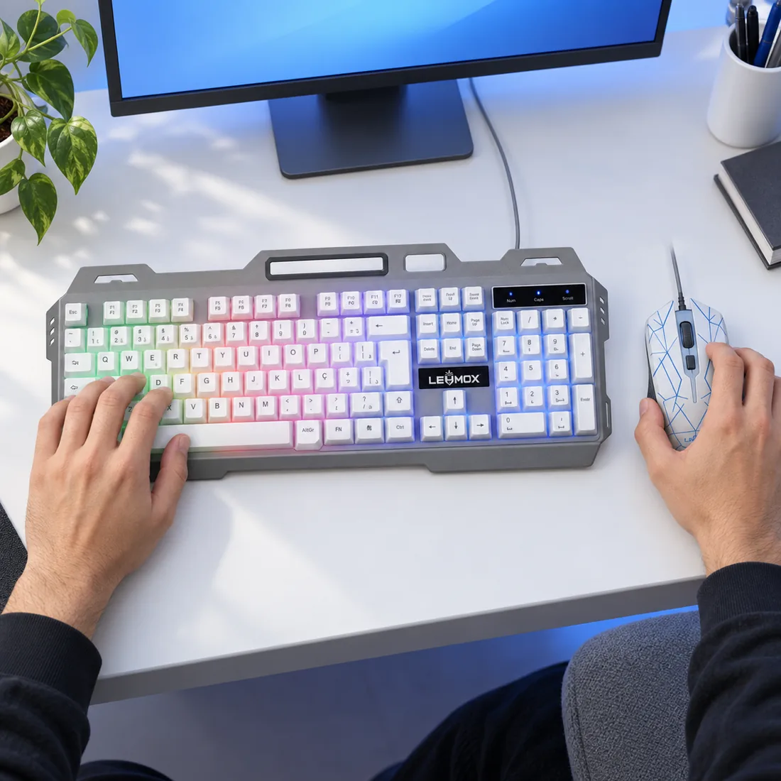 Kit teclado e mouse com fio gamer RGB Lehmox LEY2078 — uso