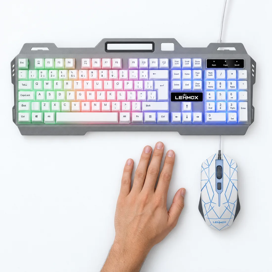 Kit teclado e mouse com fio gamer RGB Lehmox LEY2078 — escala