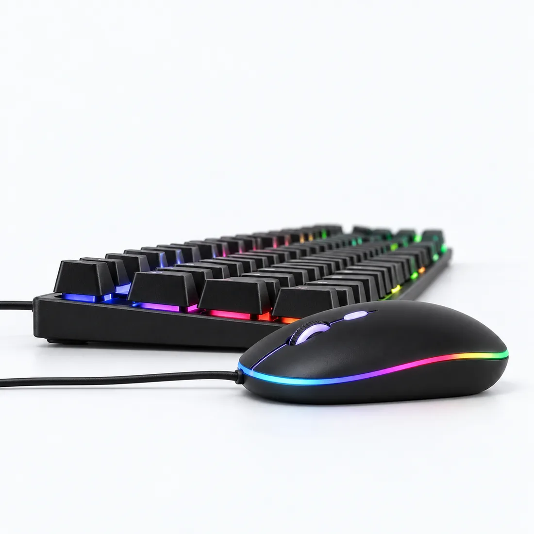 Kit teclado e mouse gamer com fio LED RGB - Exbom - BK-G550 — verso lateral