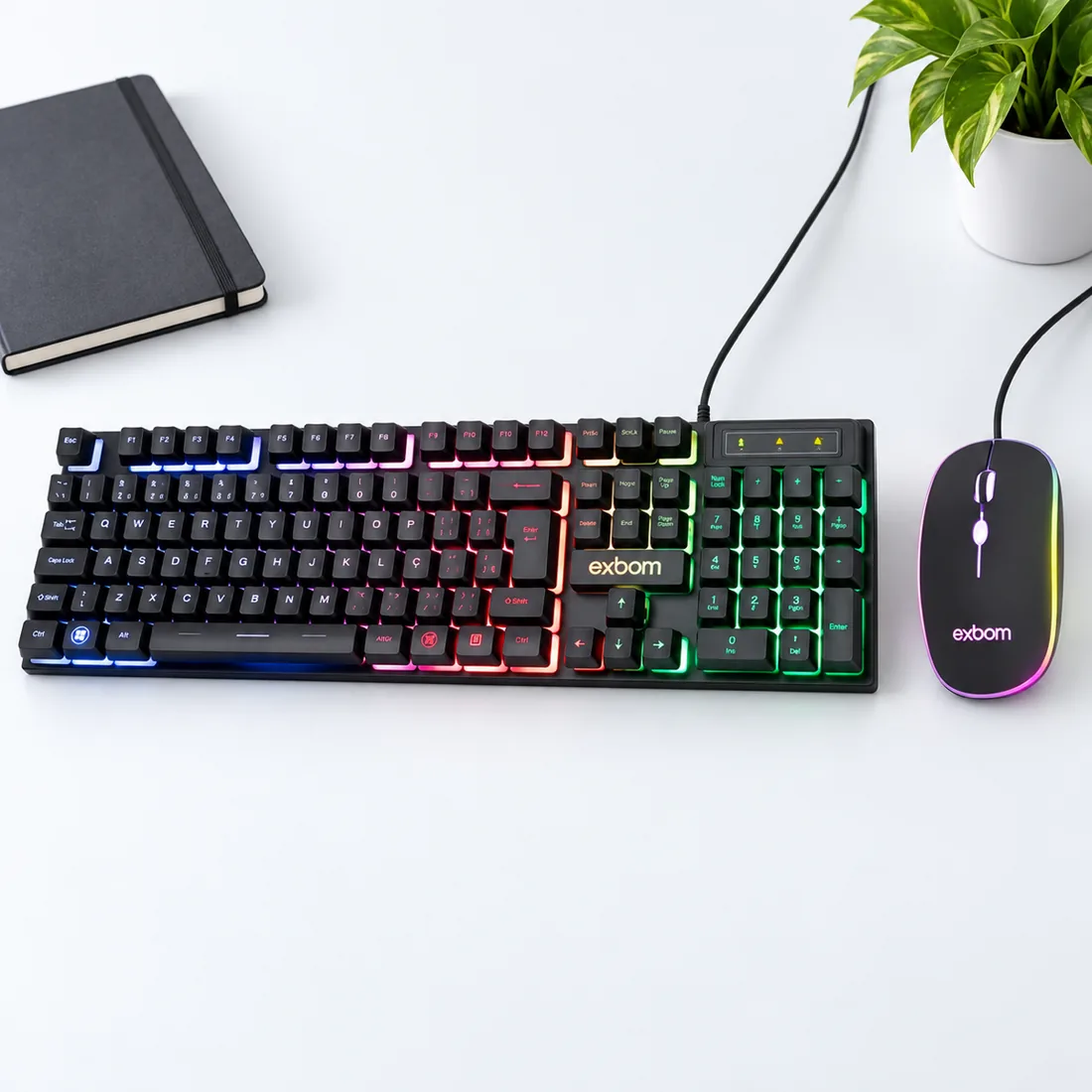 Kit teclado e mouse gamer com fio LED RGB - Exbom - BK-G550 — escala