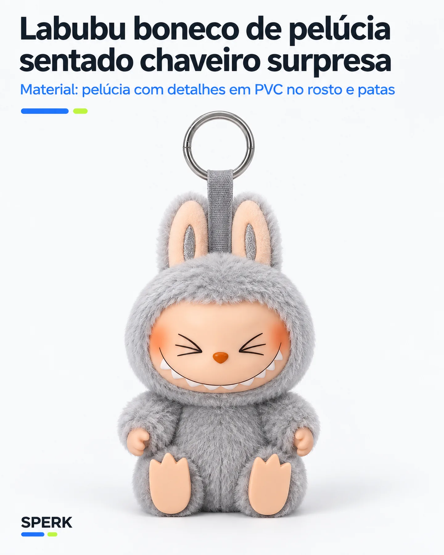 Labubu boneco de pelúcia sentado chaveiro surpresa — painel 1