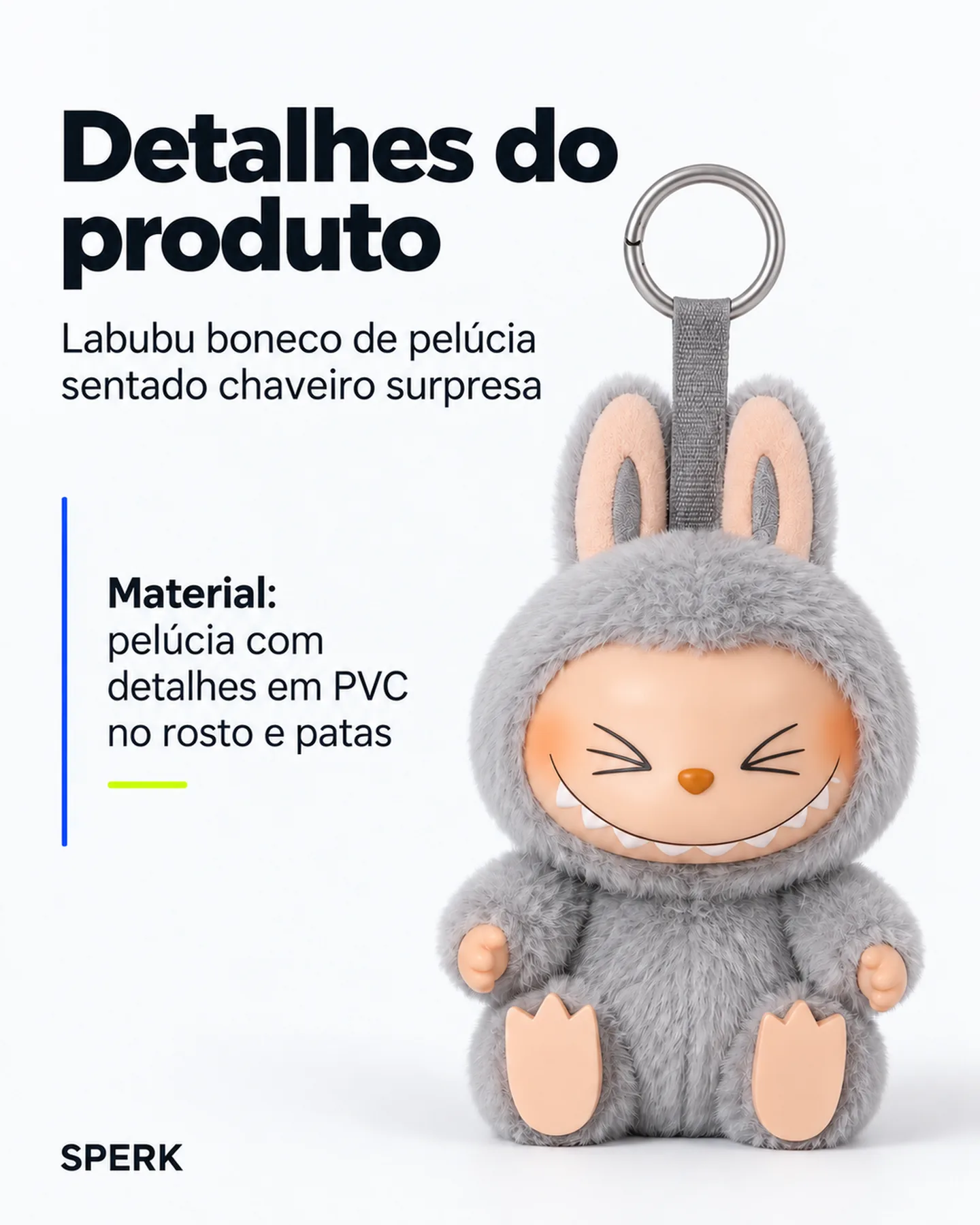 Labubu boneco de pelúcia sentado chaveiro surpresa — painel 4