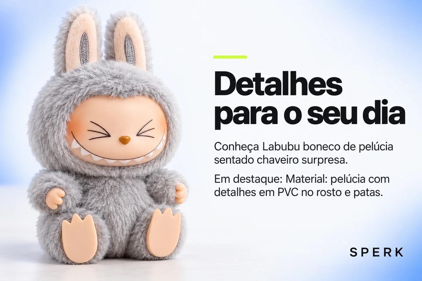 Labubu boneco de pelúcia sentado chaveiro surpresa — diferencial uso