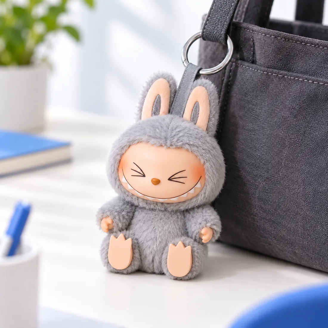 Labubu boneco de pelúcia sentado chaveiro surpresa — uso