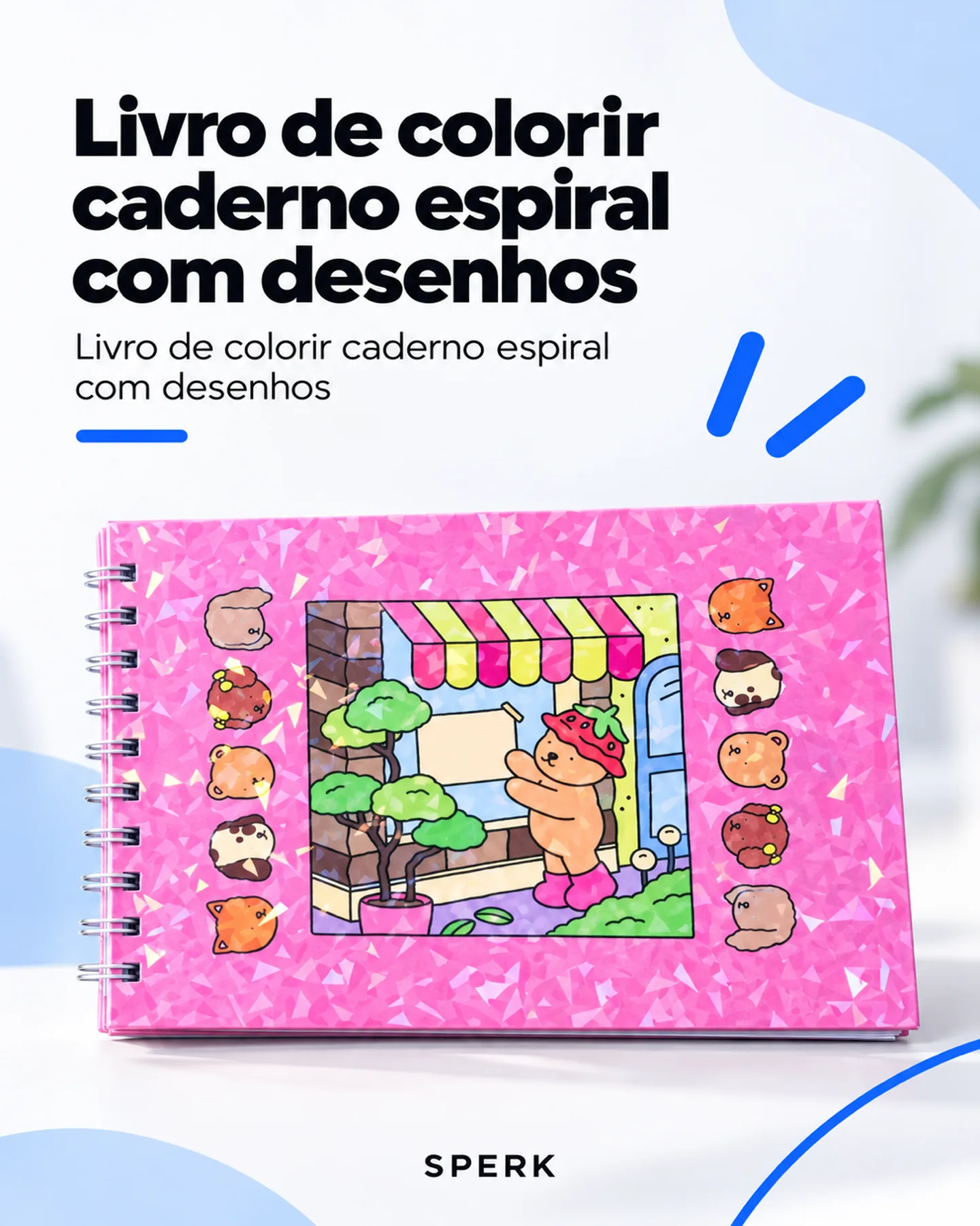 Livro de colorir caderno espiral com desenhos — painel 2