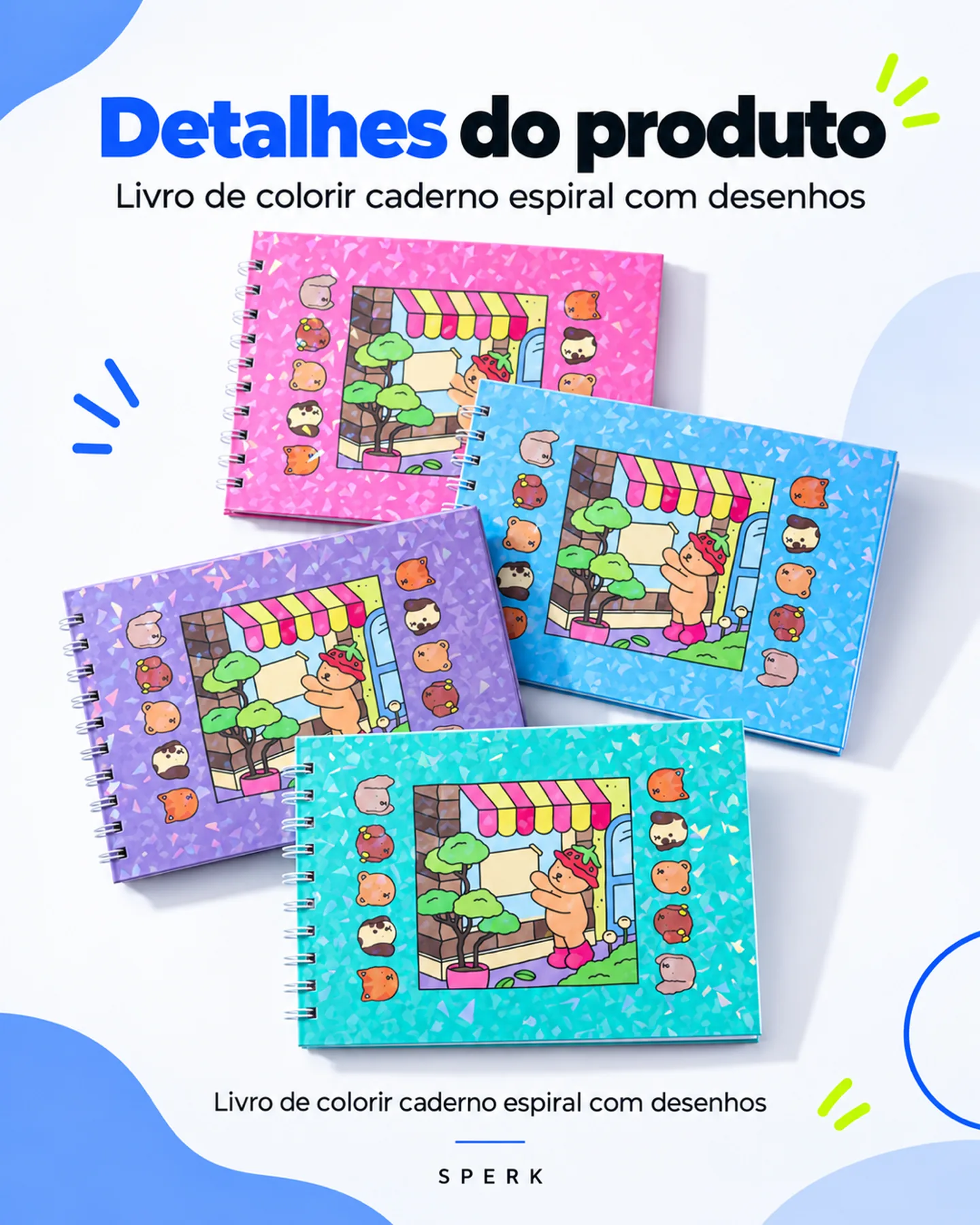 Livro de colorir caderno espiral com desenhos — painel 5