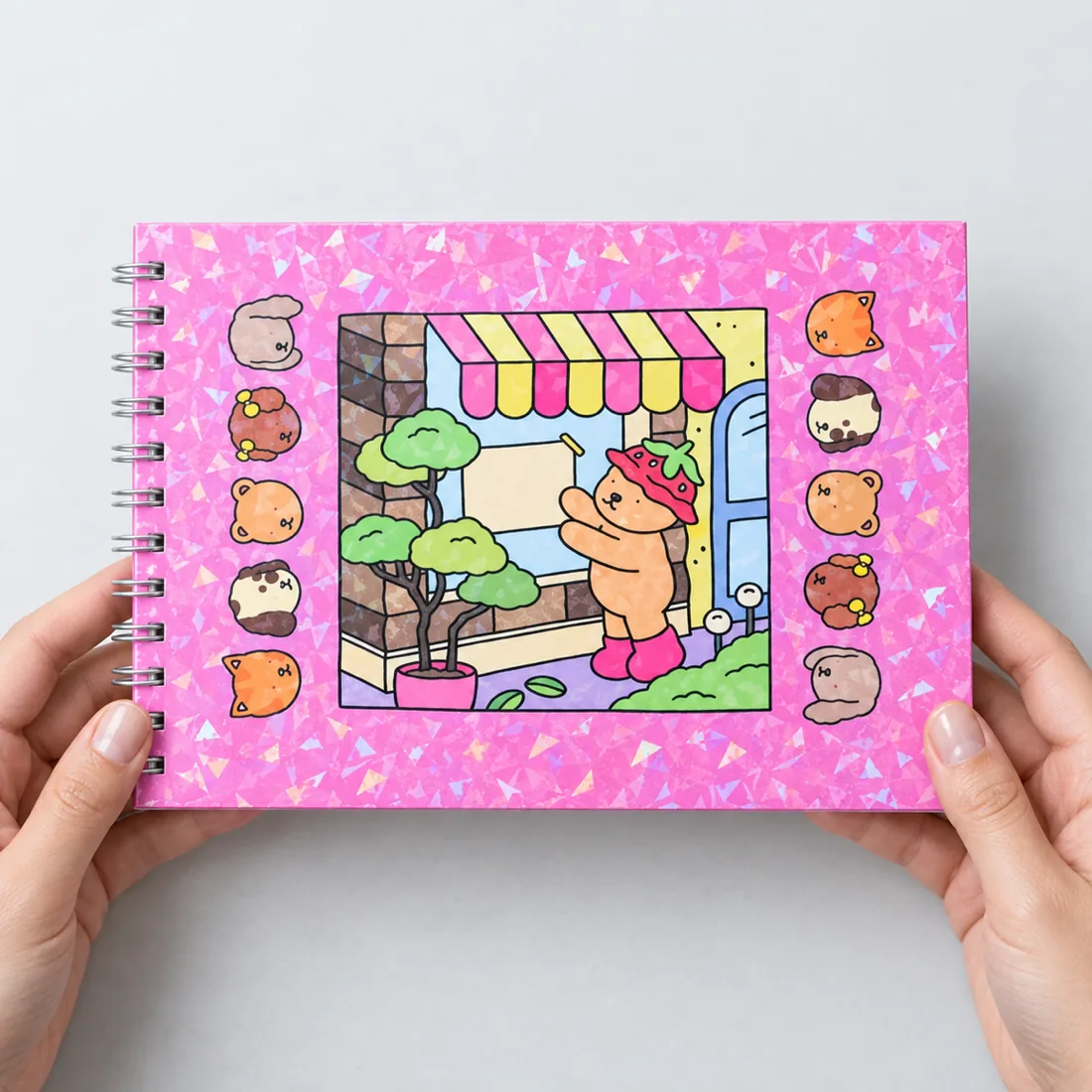 Livro de colorir caderno espiral com desenhos — escala