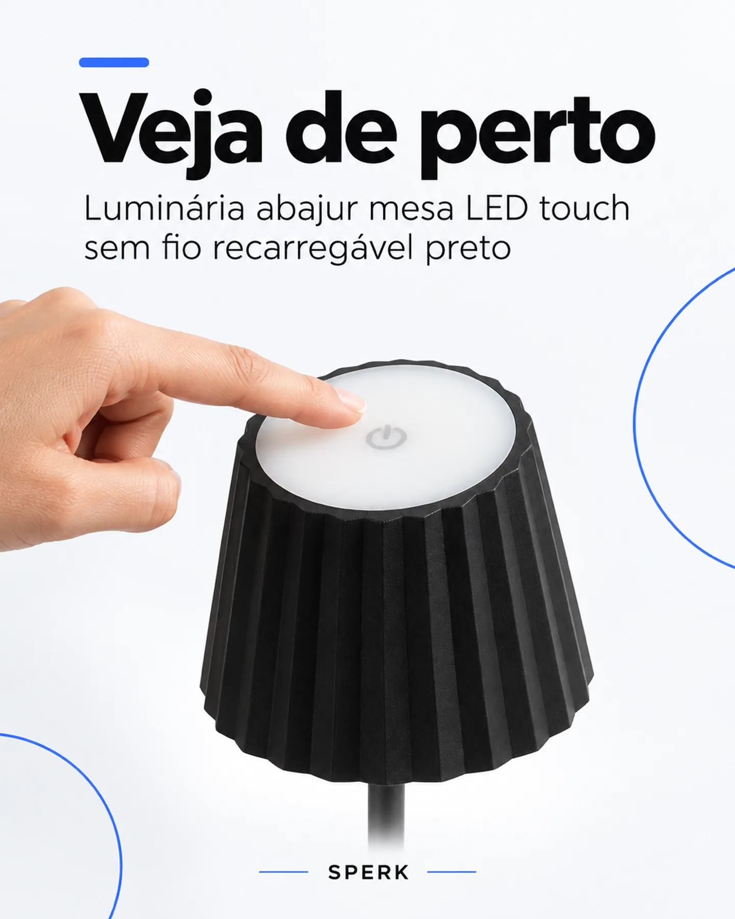 Luminária abajur mesa LED touch sem fio recarregável preto — painel 3
