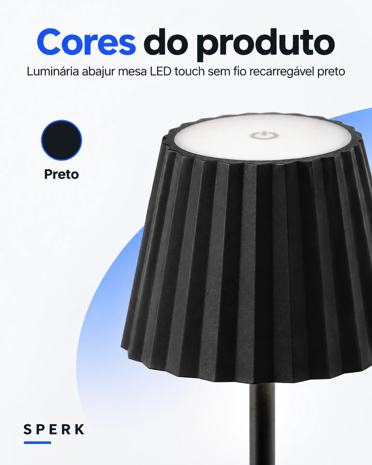 Luminária abajur mesa LED touch sem fio recarregável preto — painel 5