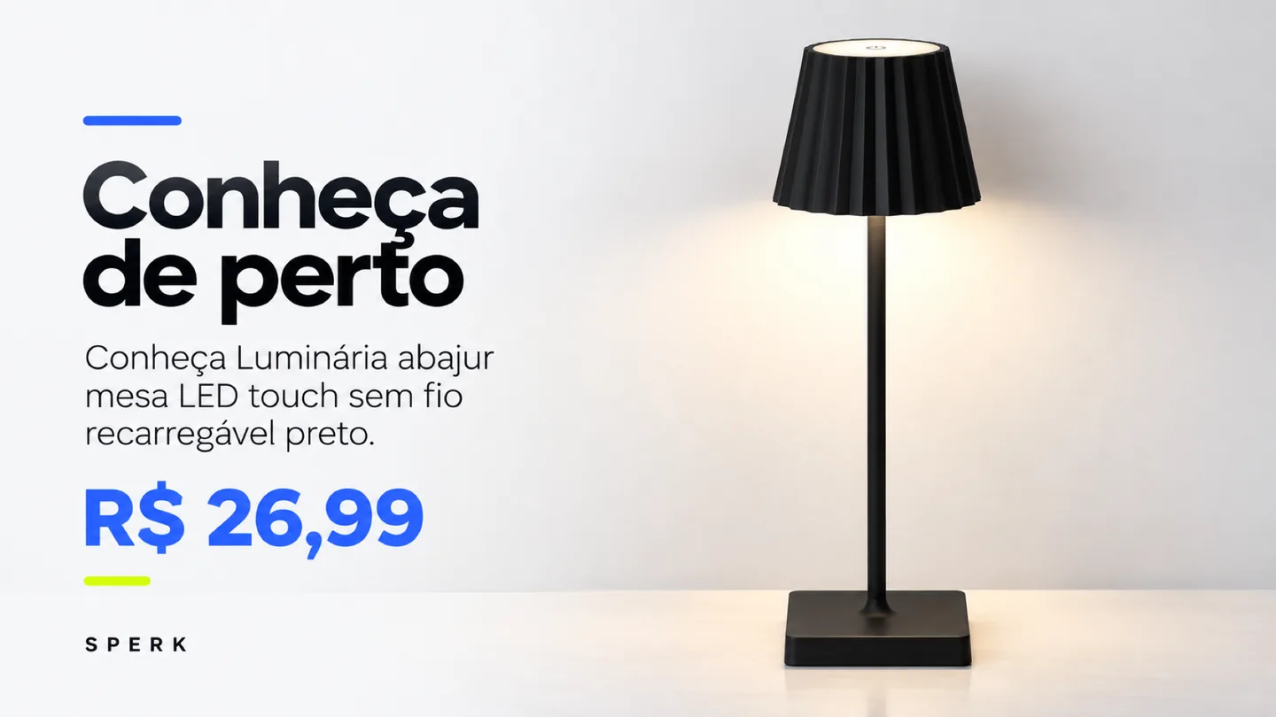 Luminária abajur mesa LED touch sem fio recarregável preto — heroi descricao