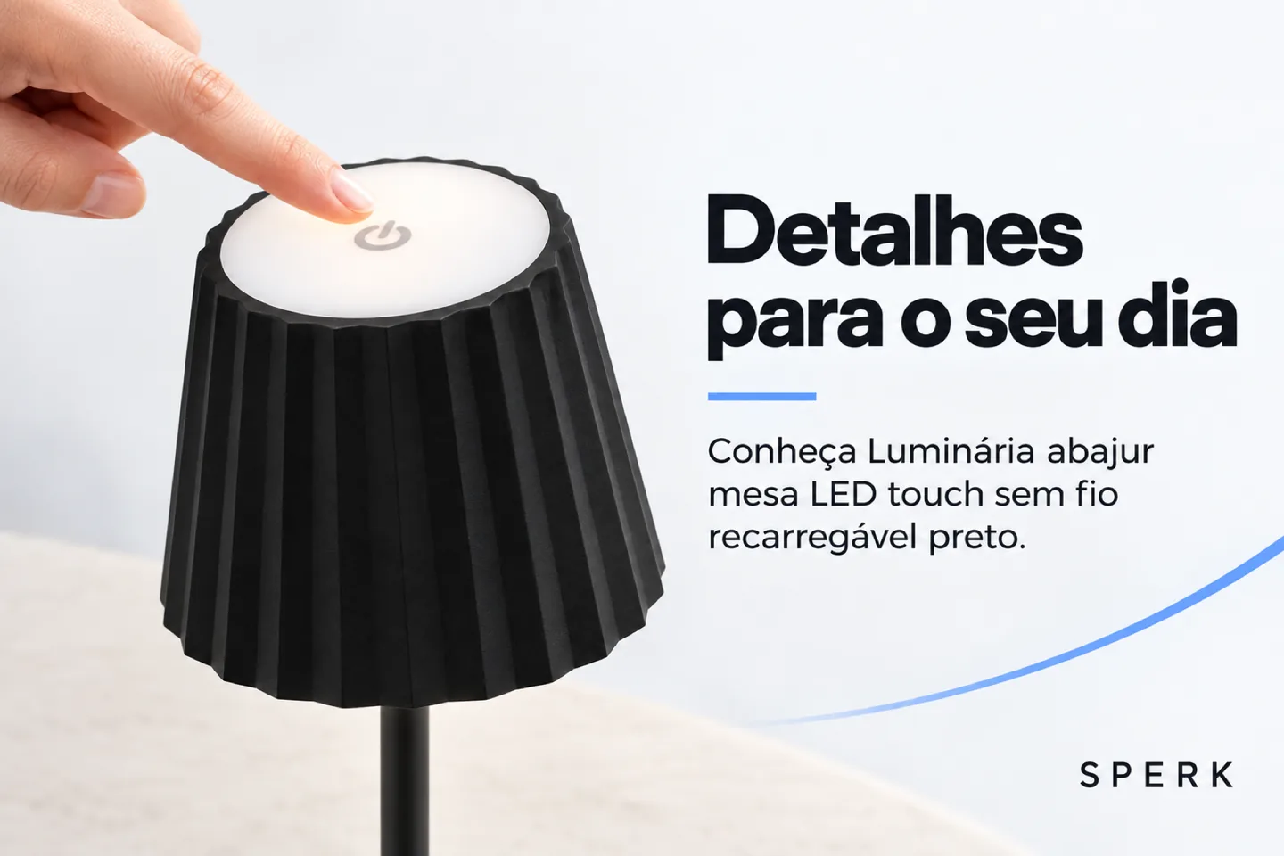 Luminária abajur mesa LED touch sem fio recarregável preto — diferencial uso
