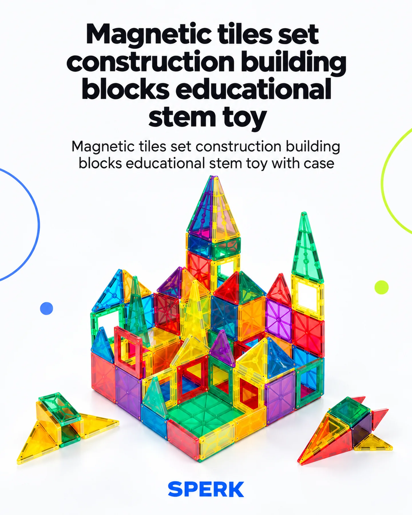 Magnetic tiles set construction building blocks educational stem toy — painel 1