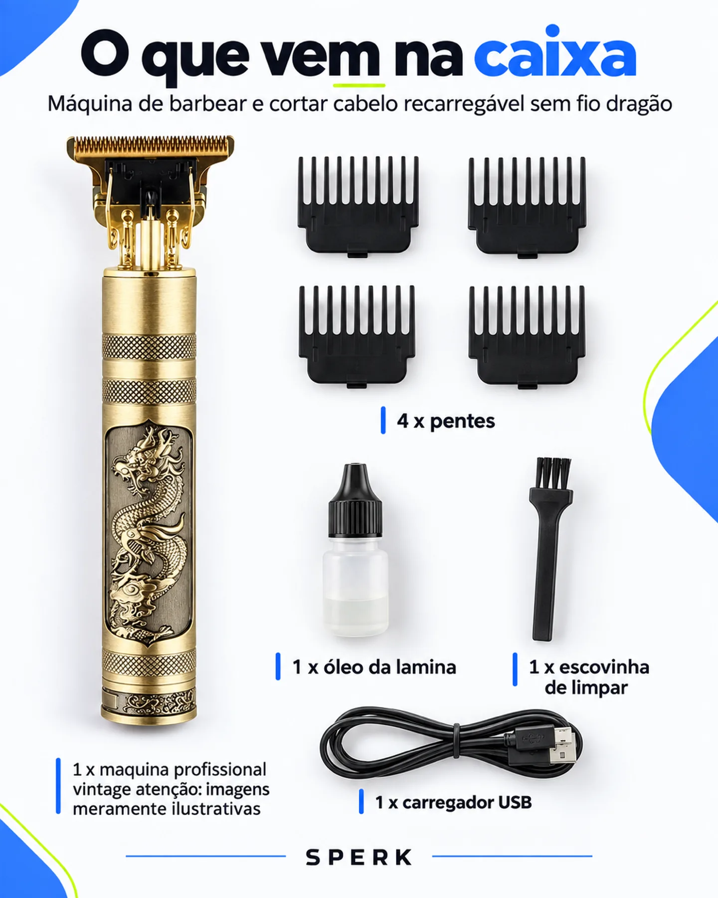 Máquina de barbear e cortar cabelo recarregável sem fio dragão — painel 5