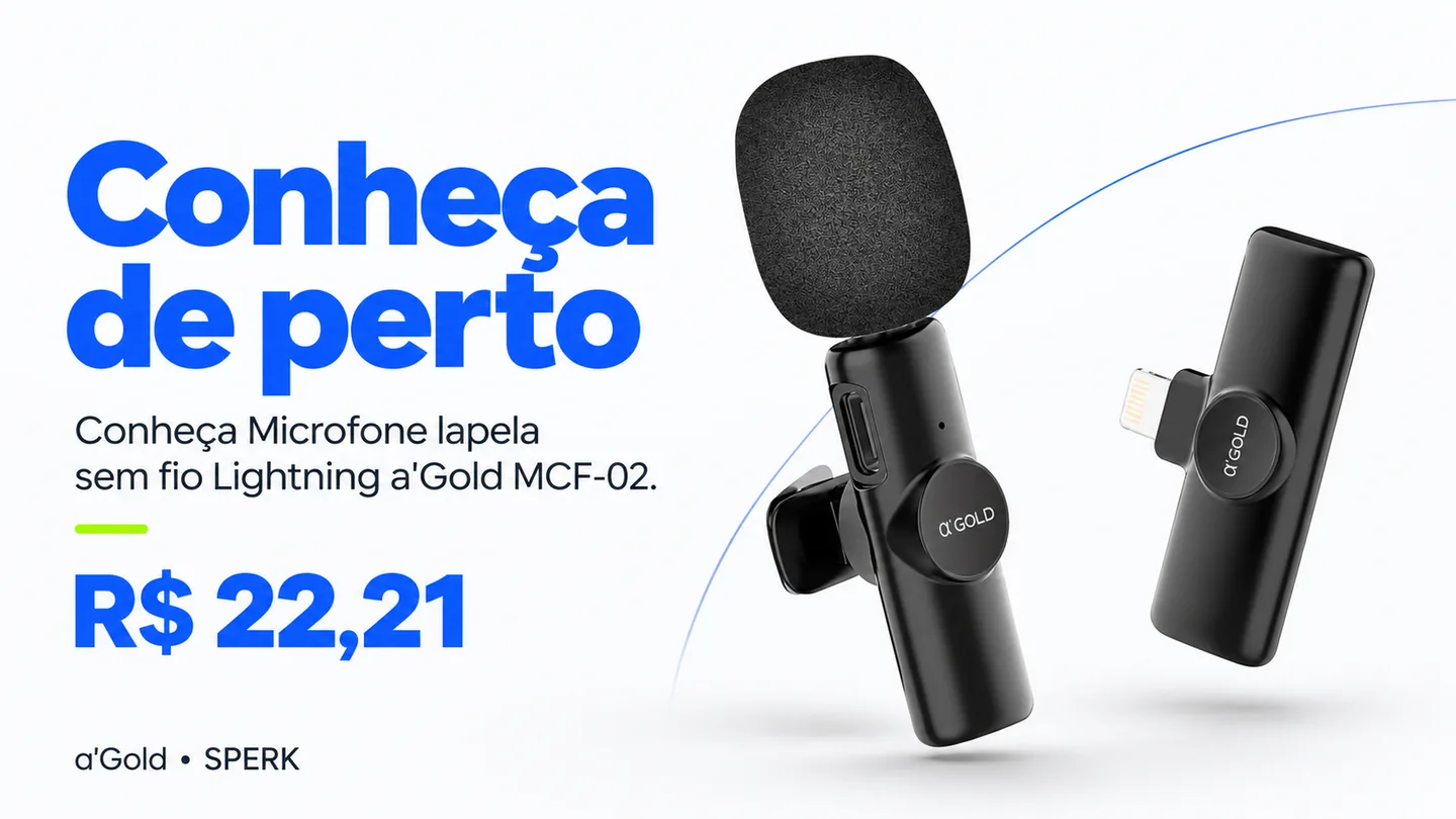 Microfone lapela sem fio Lightning a'Gold MCF-02 — heroi descricao
