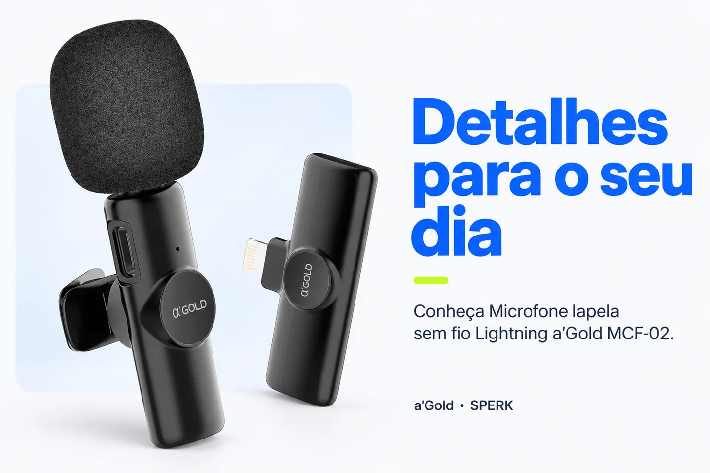 Microfone lapela sem fio Lightning a'Gold MCF-02 — diferencial uso