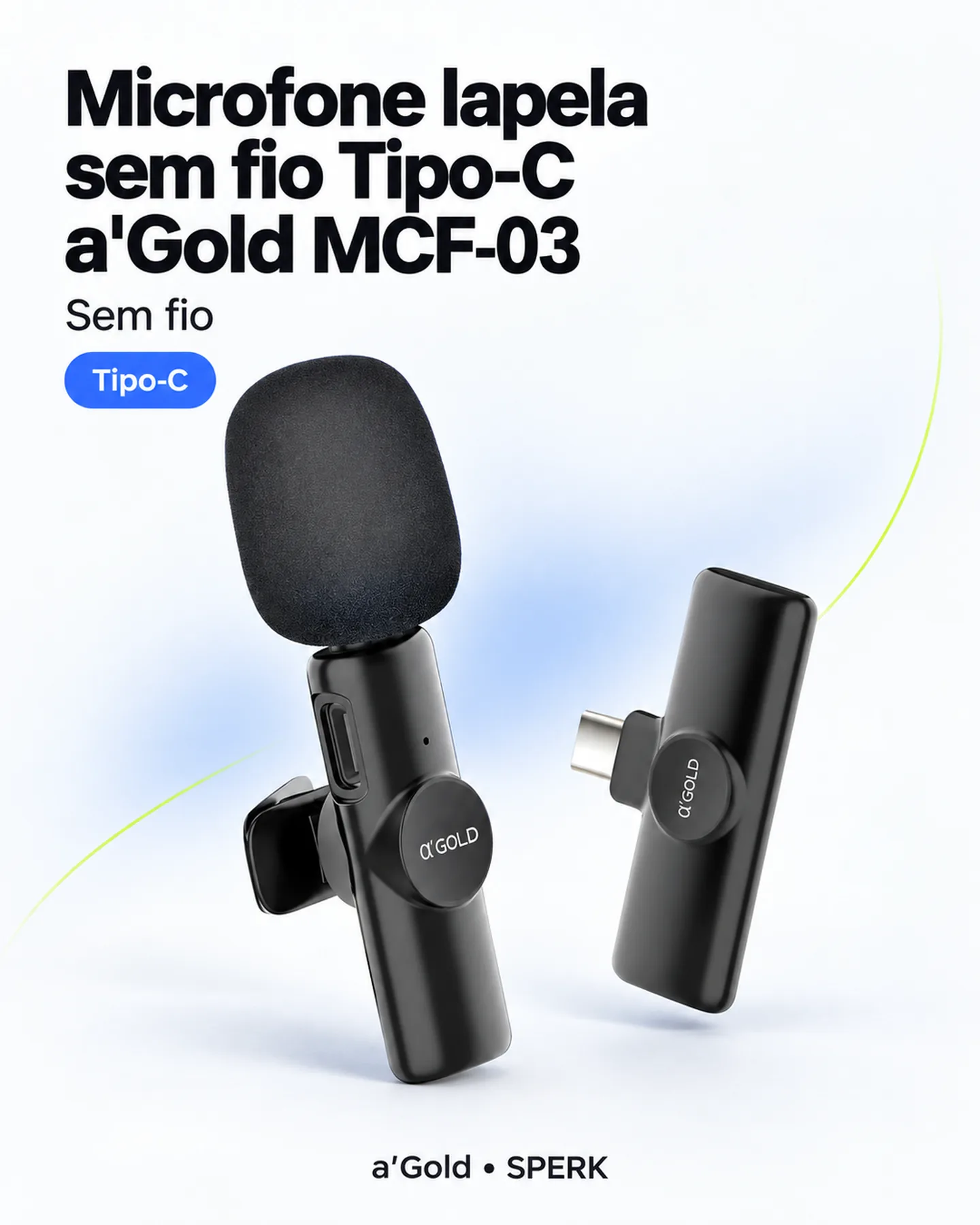 Microfone lapela sem fio Tipo-C a'Gold MCF-03 — painel 1