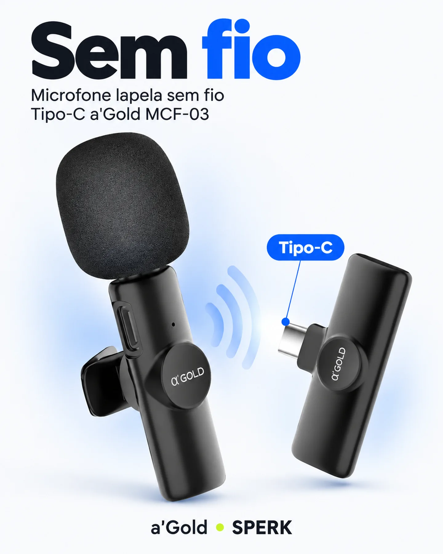 Microfone lapela sem fio Tipo-C a'Gold MCF-03 — painel 2