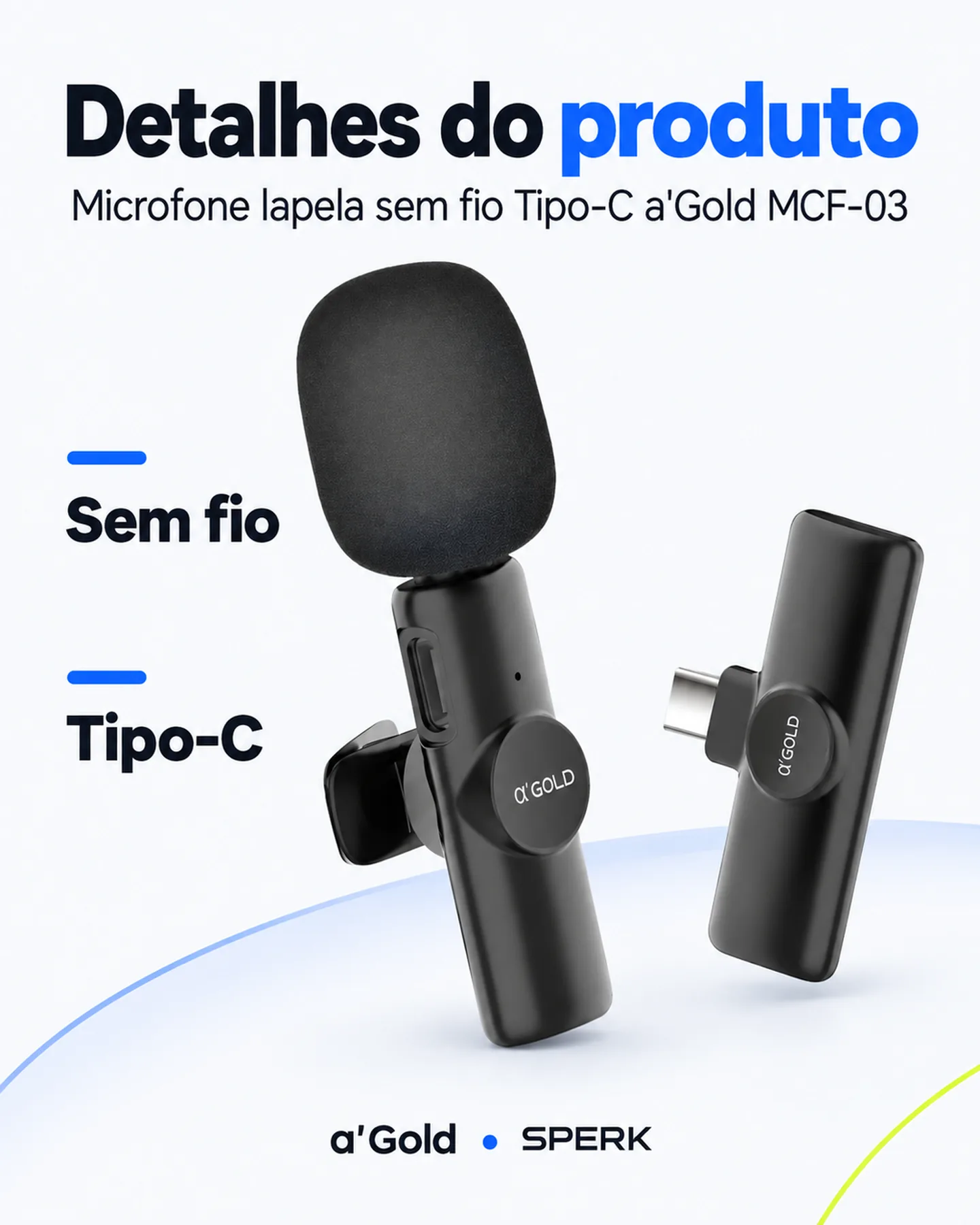 Microfone lapela sem fio Tipo-C a'Gold MCF-03 — painel 4