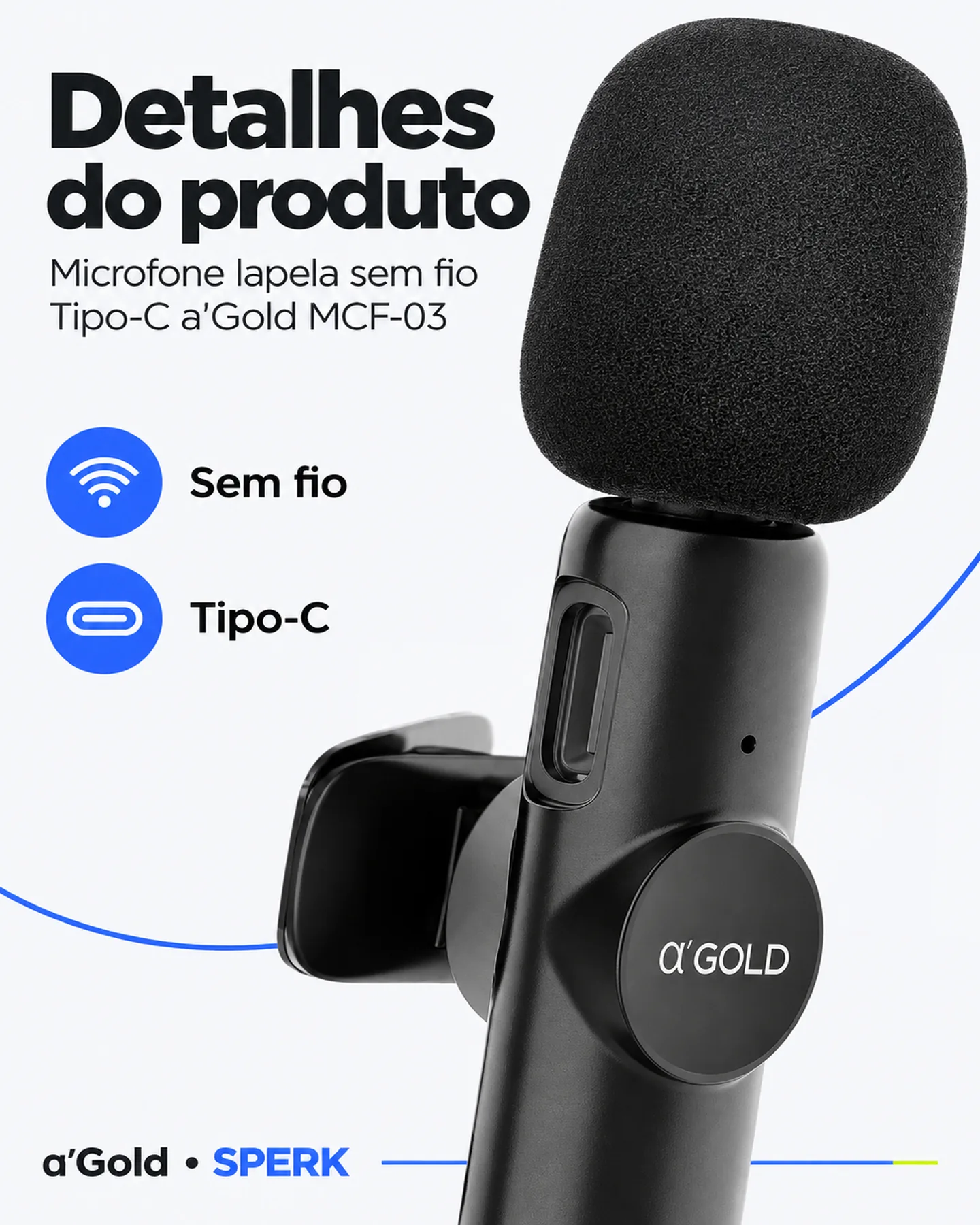 Microfone lapela sem fio Tipo-C a'Gold MCF-03 — painel 5