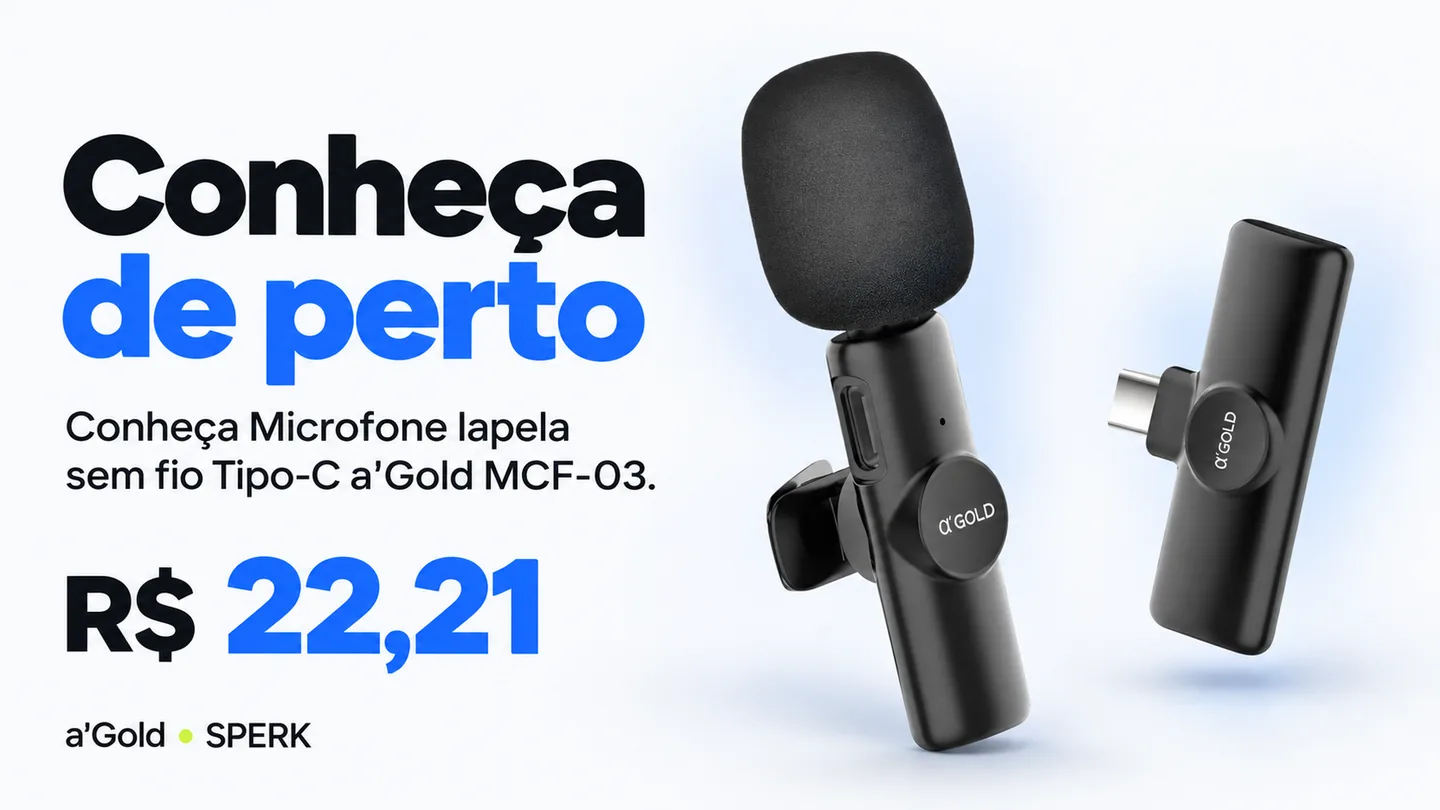 Microfone lapela sem fio Tipo-C a'Gold MCF-03 — heroi descricao