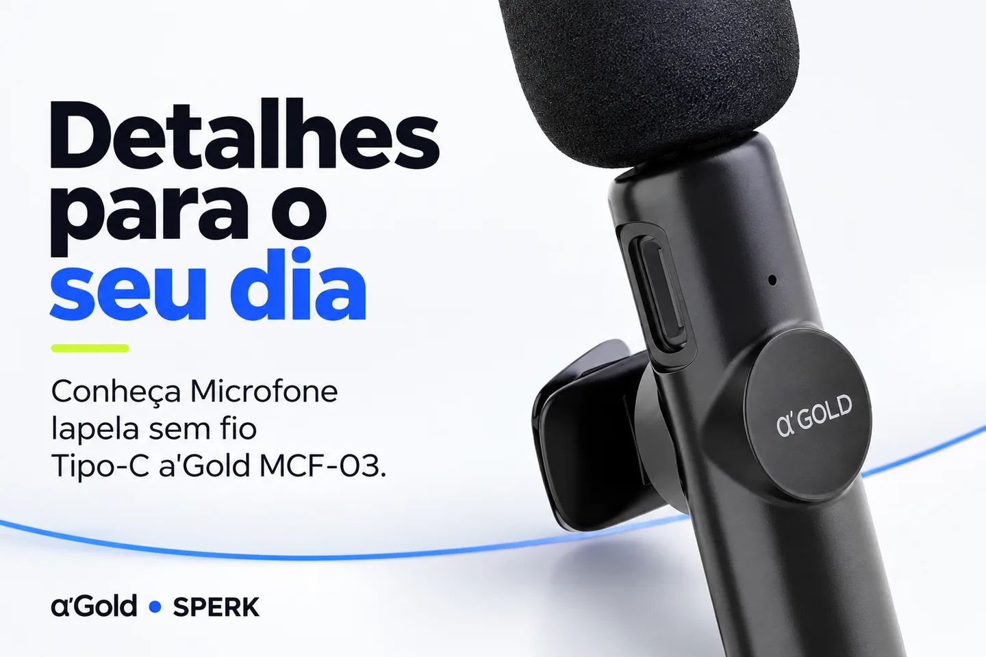 Microfone lapela sem fio Tipo-C a'Gold MCF-03 — diferencial uso